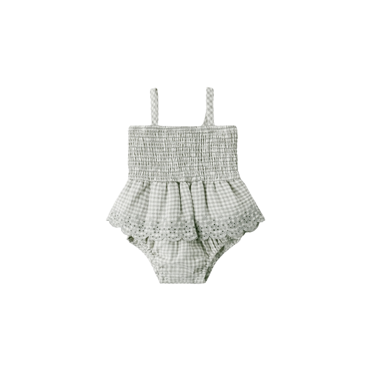Smocked Skirted Romper | Sage Gingham