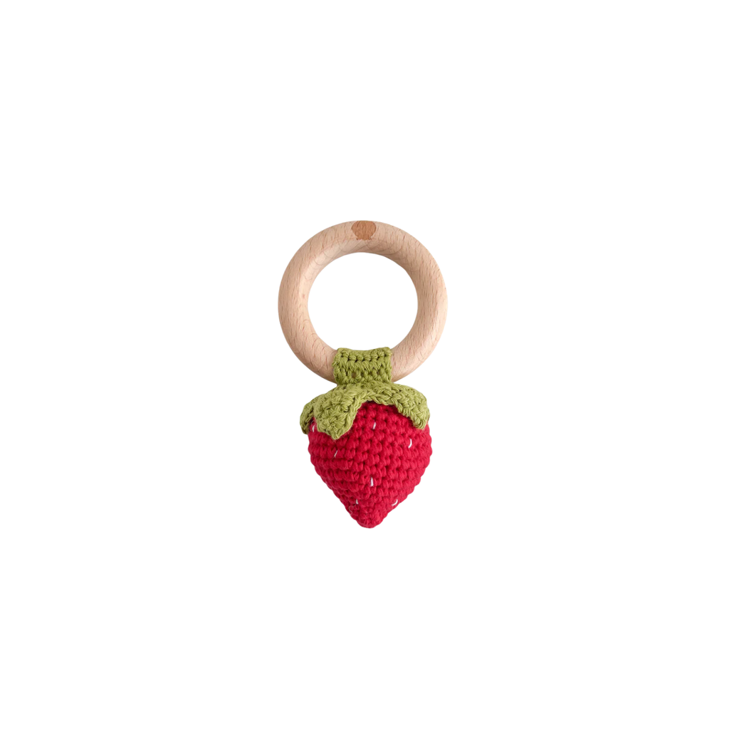 Cotton Crochet Baby Rattle Red Strawberry Teether