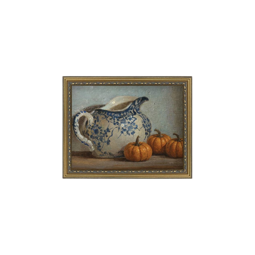 Still Life Pumpkins and Pitcher