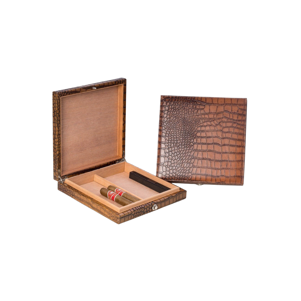 Humidor | Brown Croco Leather | In Shoppe Pickup Only