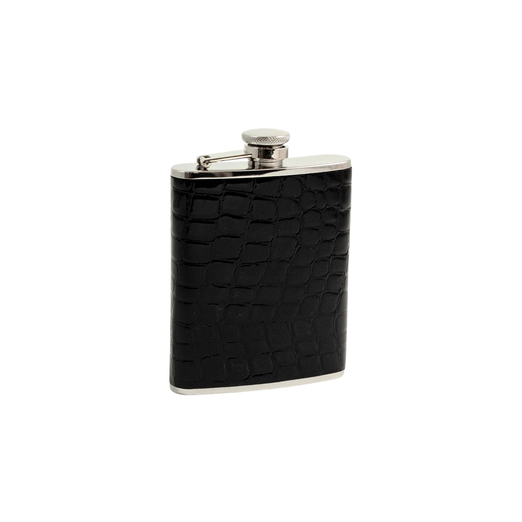 Stainless Steel & Croco Leather Flask | Black