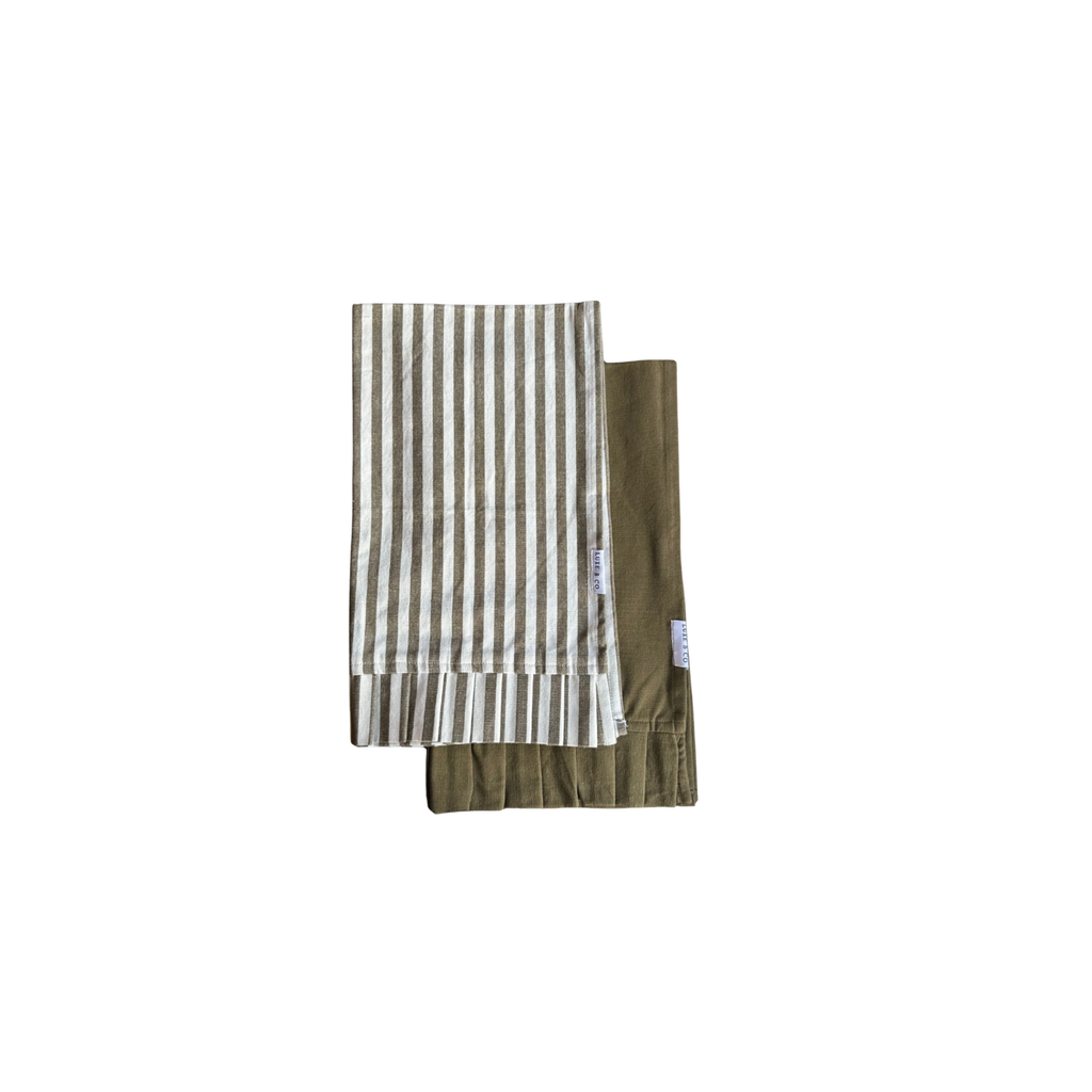Ruffle Dish Towels | Olive Green & White Stripes