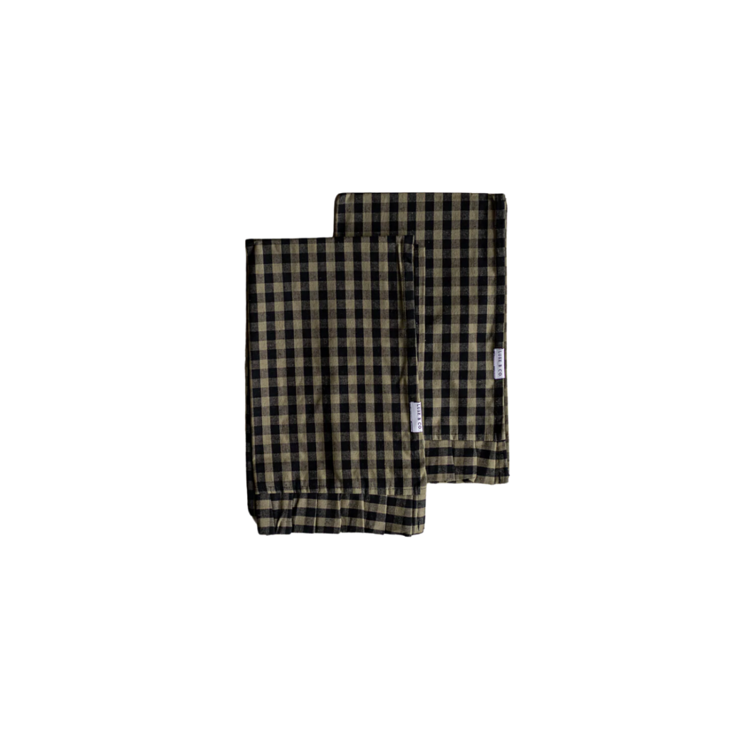 Ruffle Dish Towels | Olive Green Gingham
