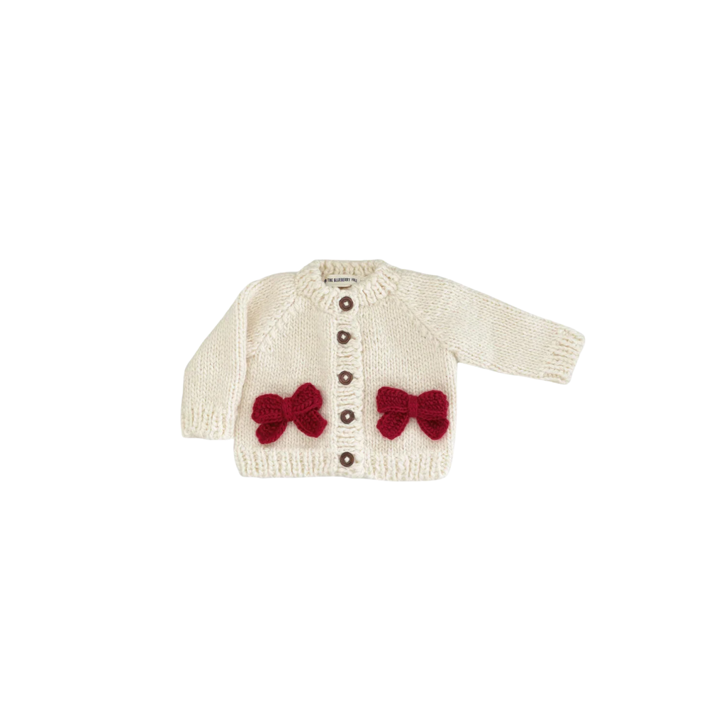 Bow Cardigan, Cream/Red