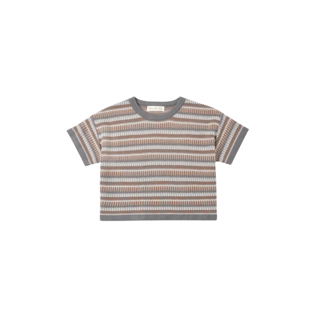Boxy Crop Knit Tee | Multi Stripe