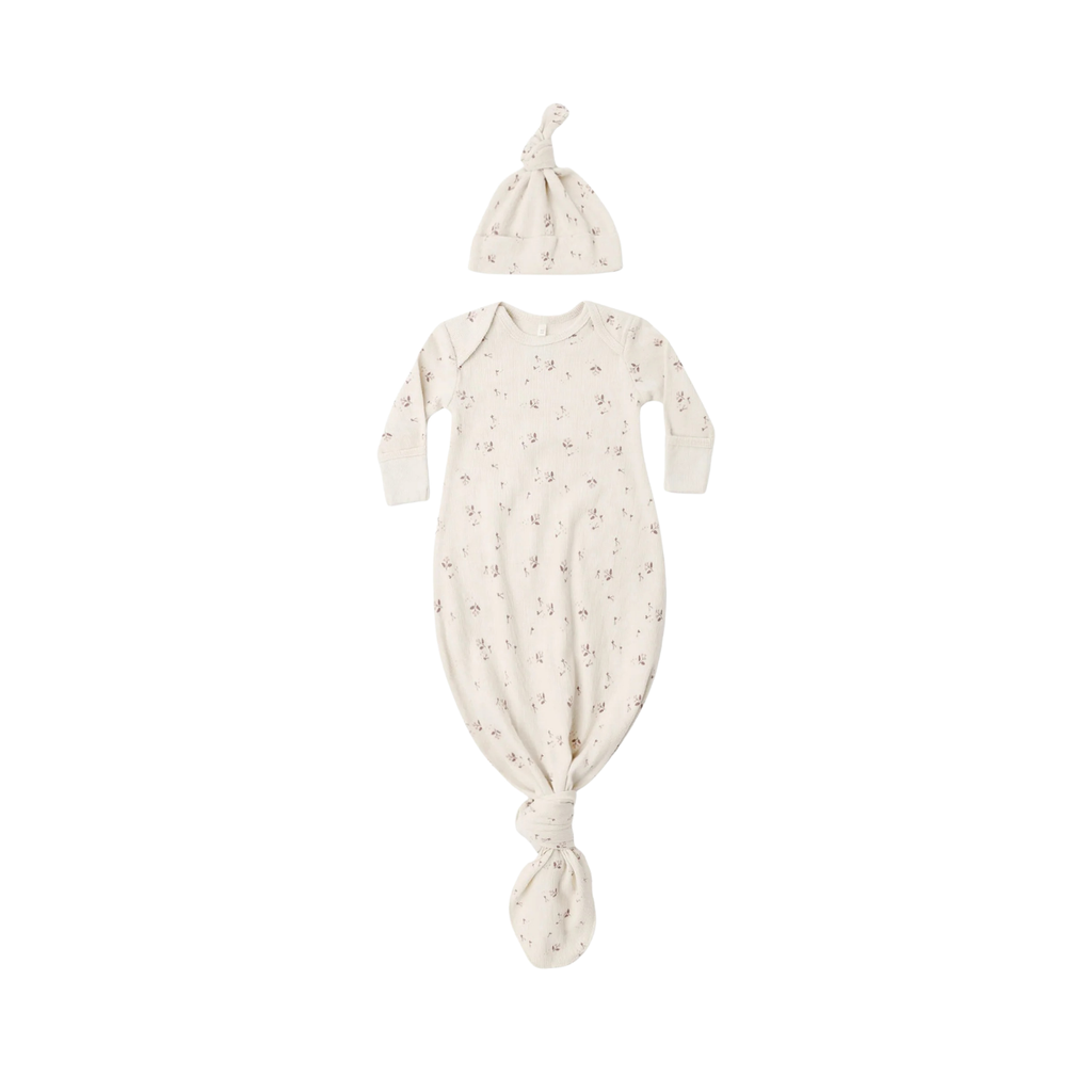 Knotted Baby Gown & Hat Set | Fall Ditsy