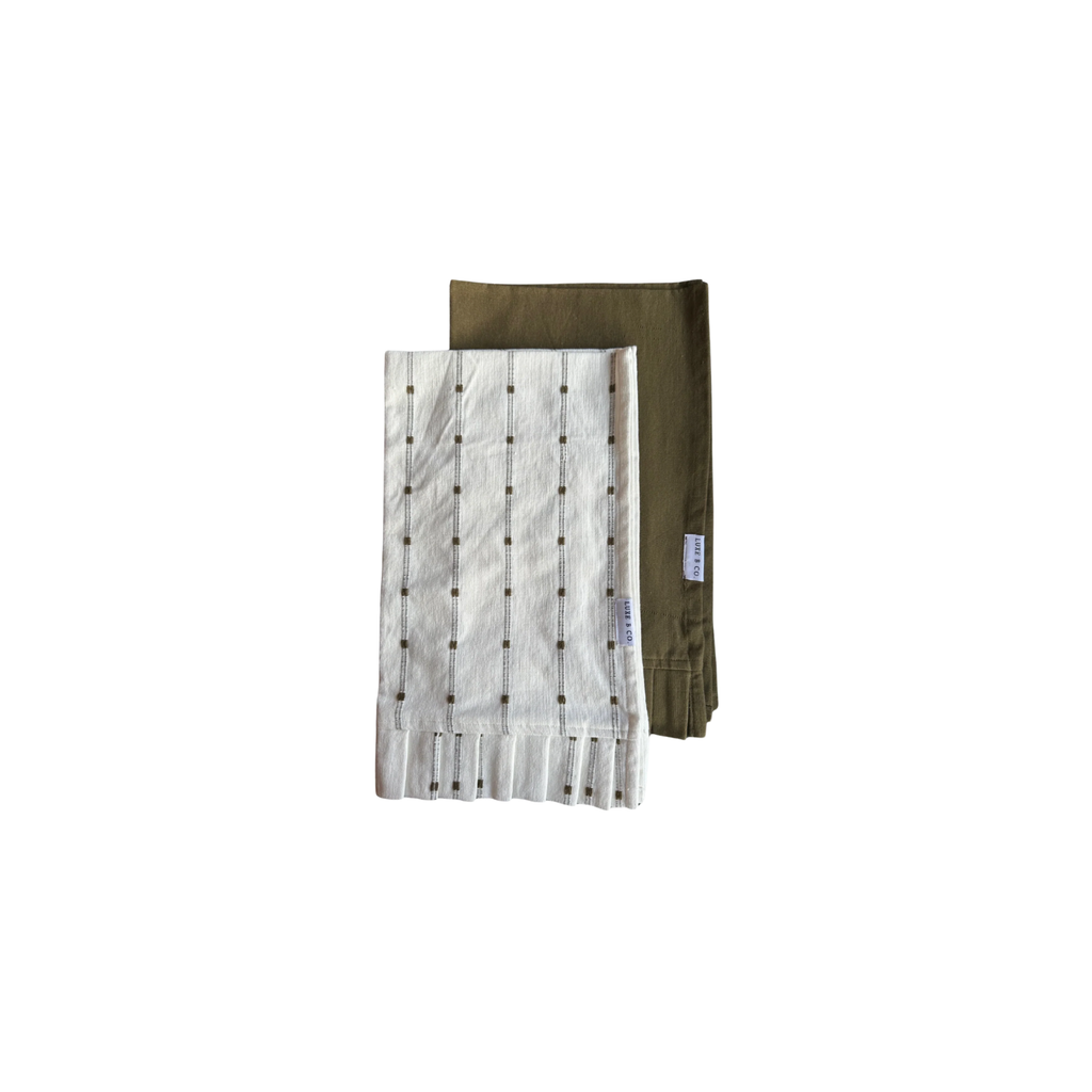 Ruffle Dish Towels | White & Olive Green Stripes