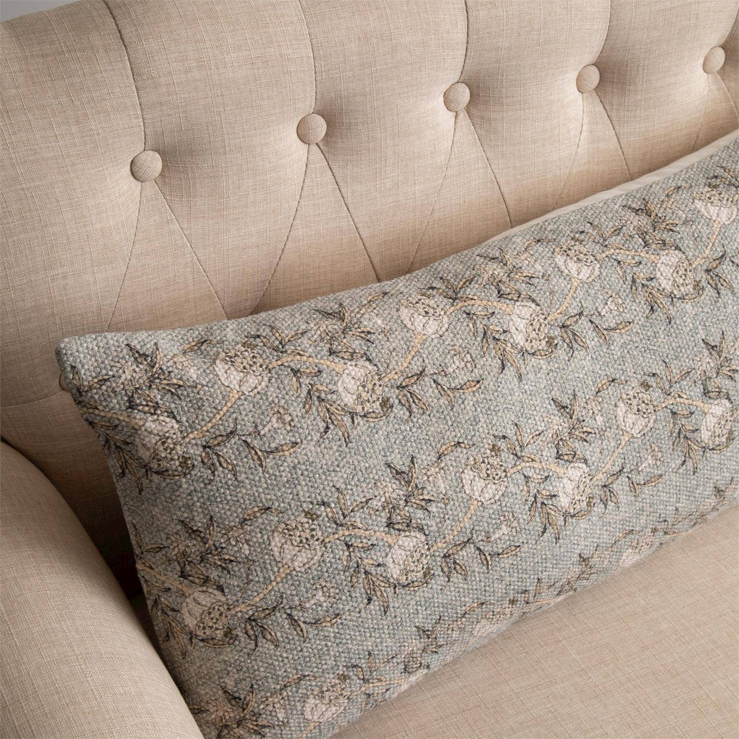 Lumbar Pillow | Knubby Slub Dusty Blue Floral | In Shoppe Pickup Only