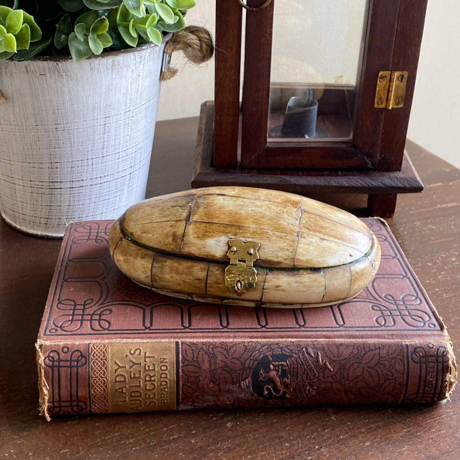 Antiqued Vintage Oval Bone Box