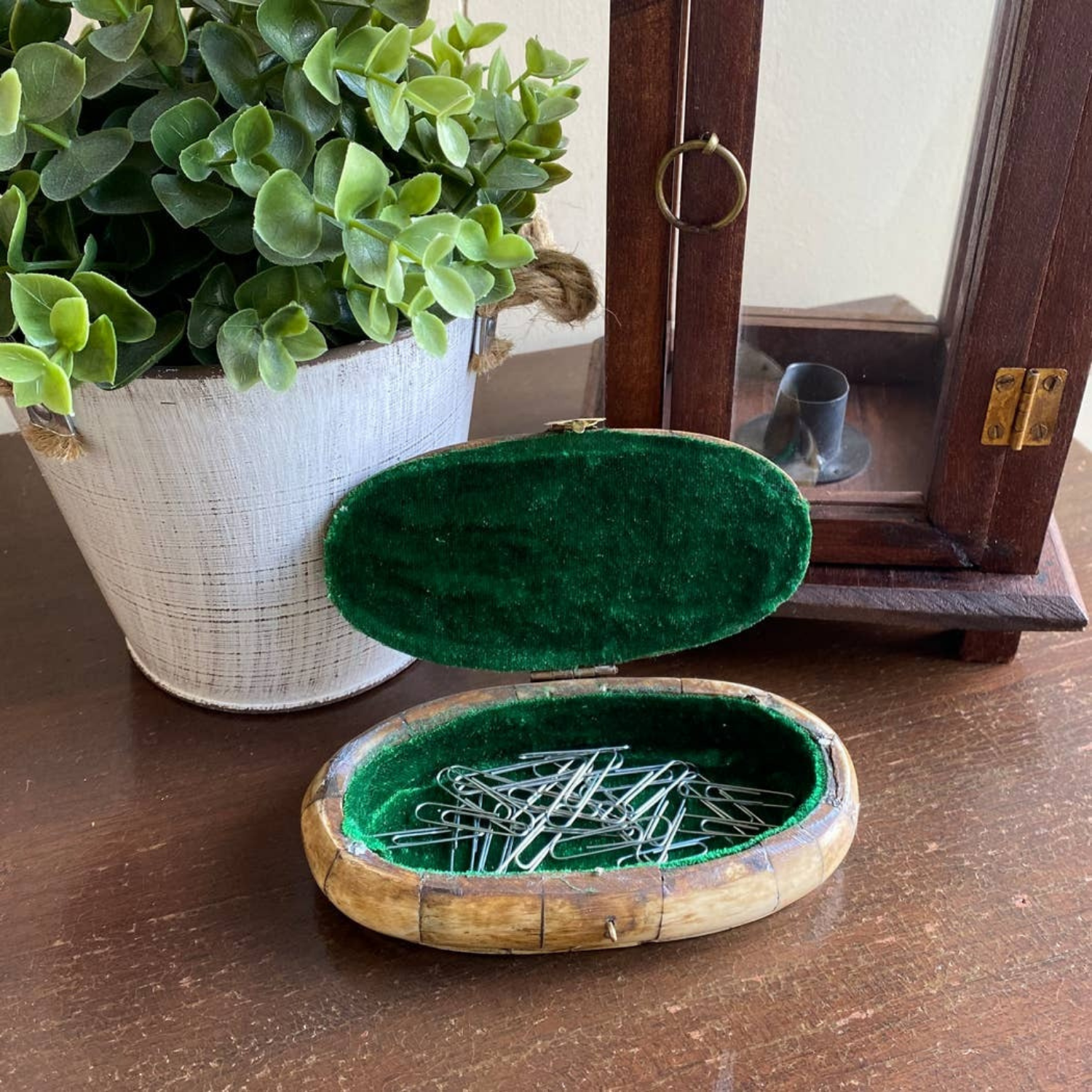 Antiqued Vintage Oval Bone Box