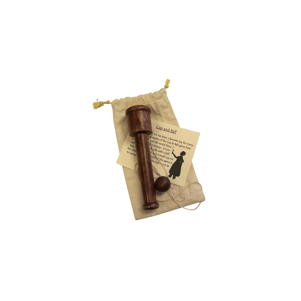 Wooden Cup and Ball Game in Cloth Bag