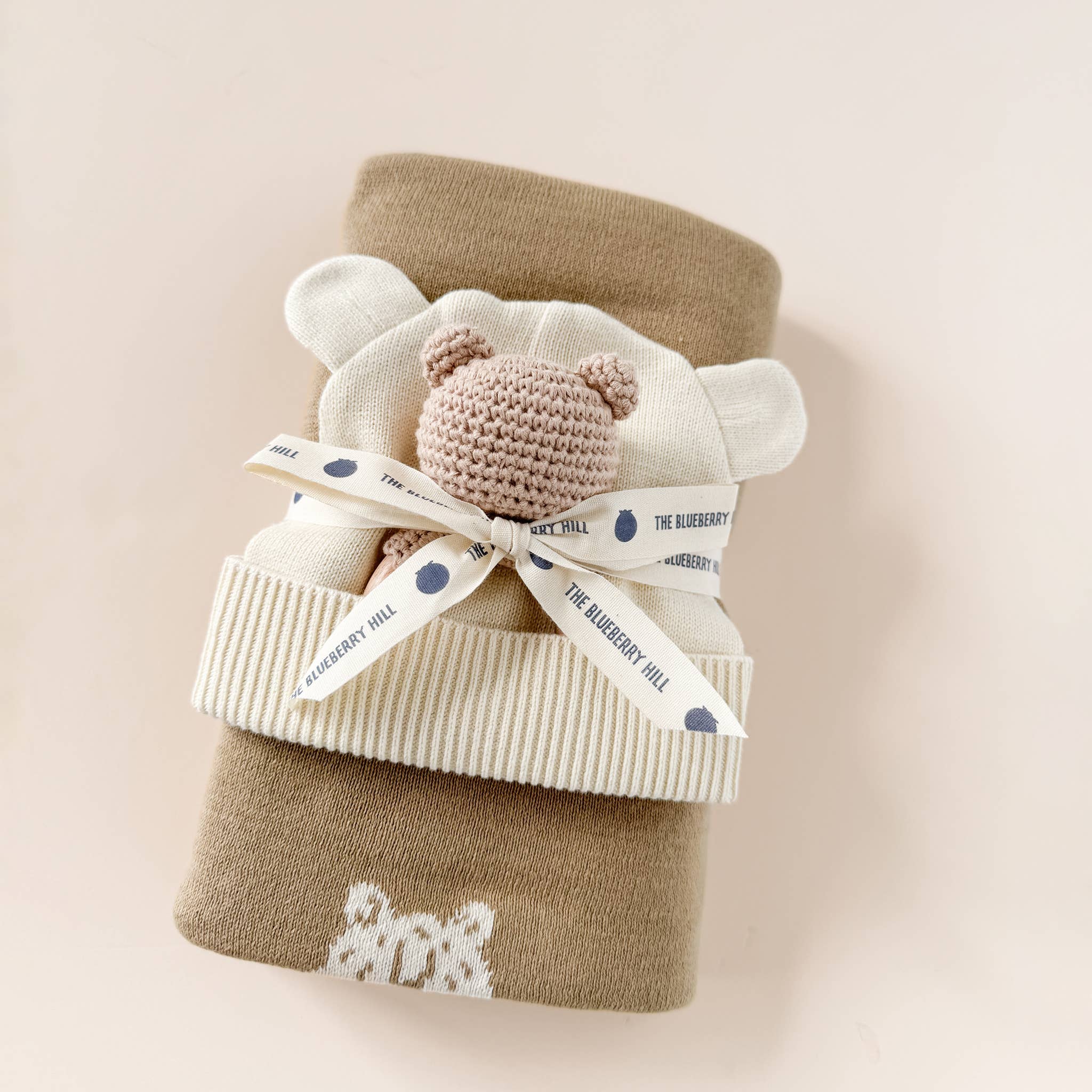 Honey Bear Hat, Blanket & Teether Rattle Gift Set