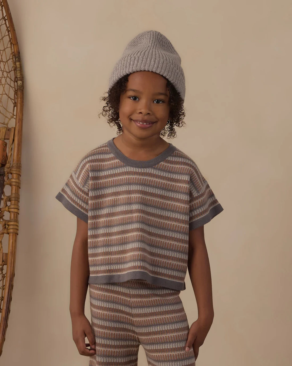 Boxy Crop Knit Tee | Multi Stripe