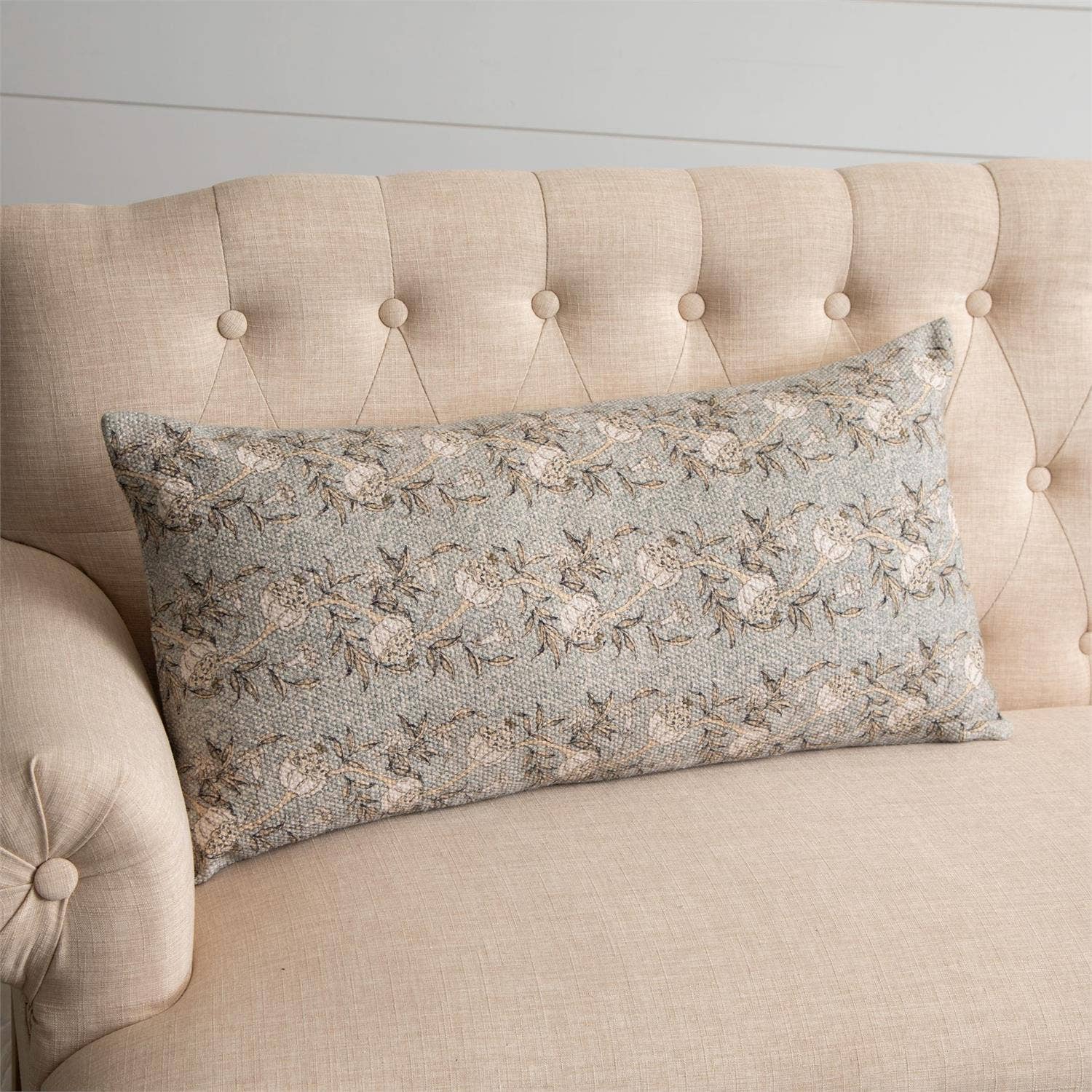 Lumbar Pillow | Knubby Slub Dusty Blue Floral | In Shoppe Pickup Only