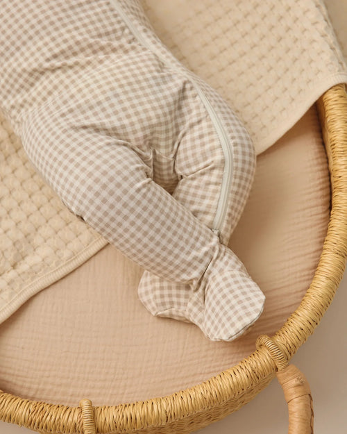 Bamboo Zip Footie l Oat Gingham