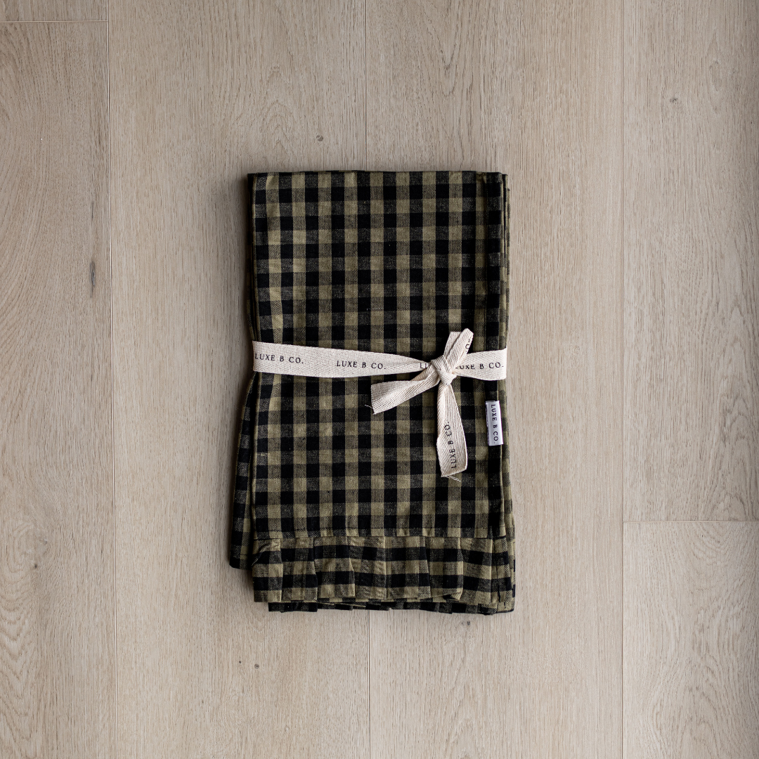 Ruffle Dish Towels | Olive Green Gingham