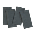 Set of four dark gray napkins with visible stitching on a white background