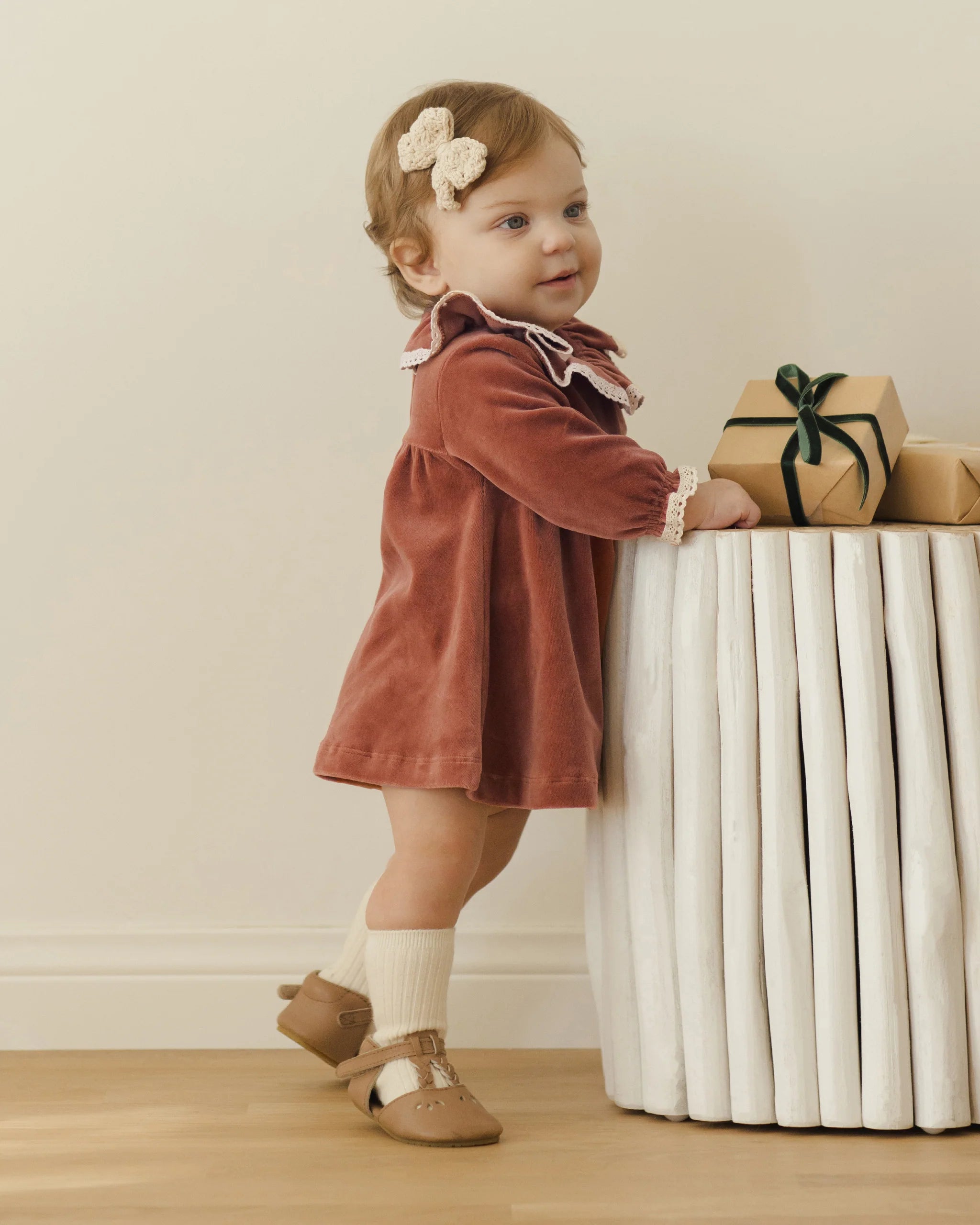 Velour Baby Dress l Cranberry