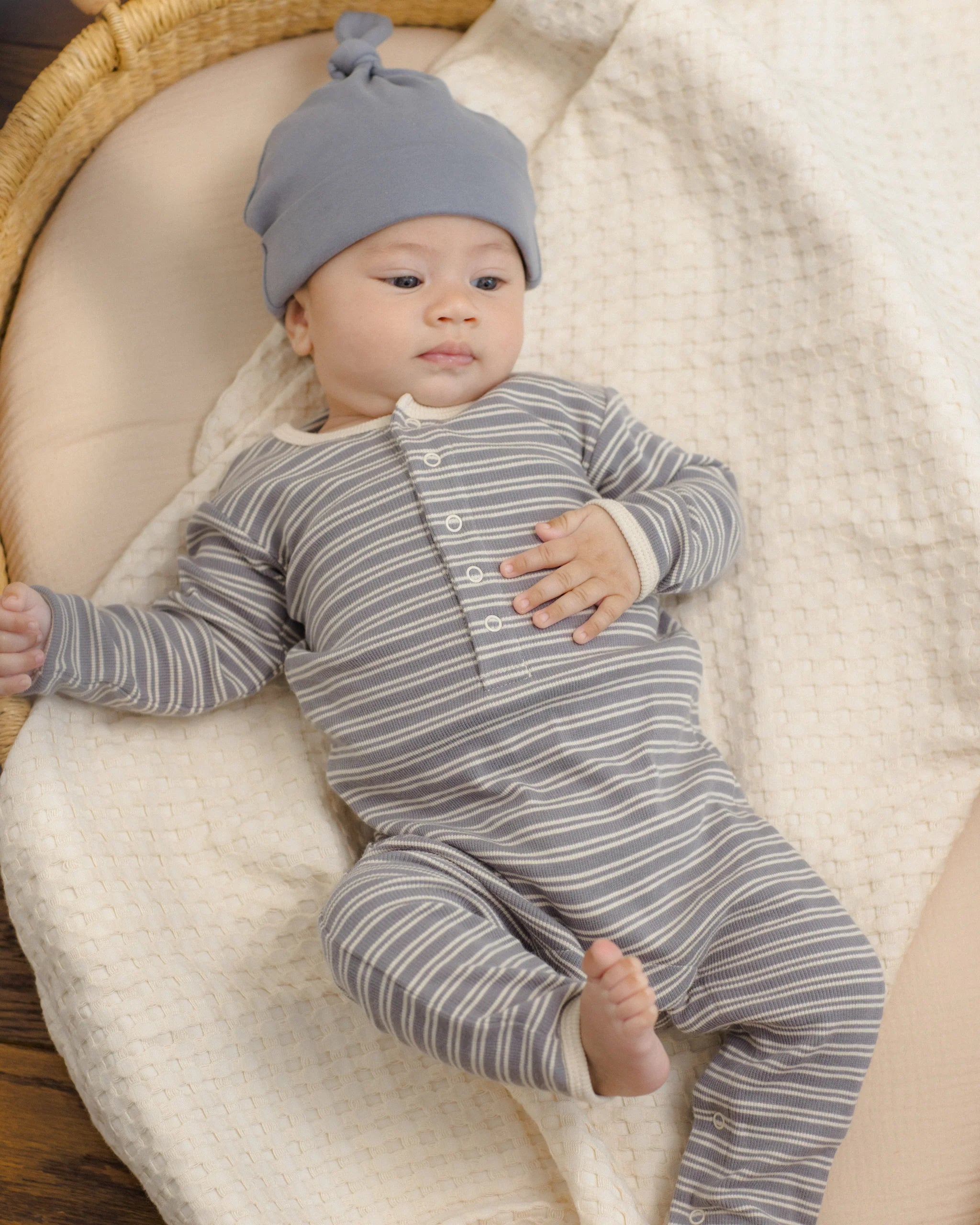 Ribbed Baby Jumpsuit | Slate Microstripe