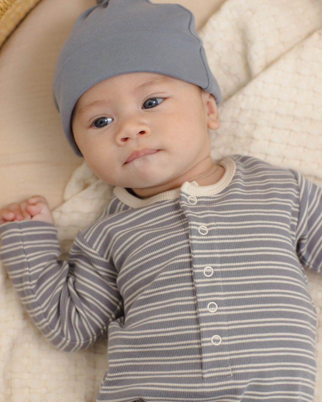 Ribbed Baby Jumpsuit | Slate Microstripe