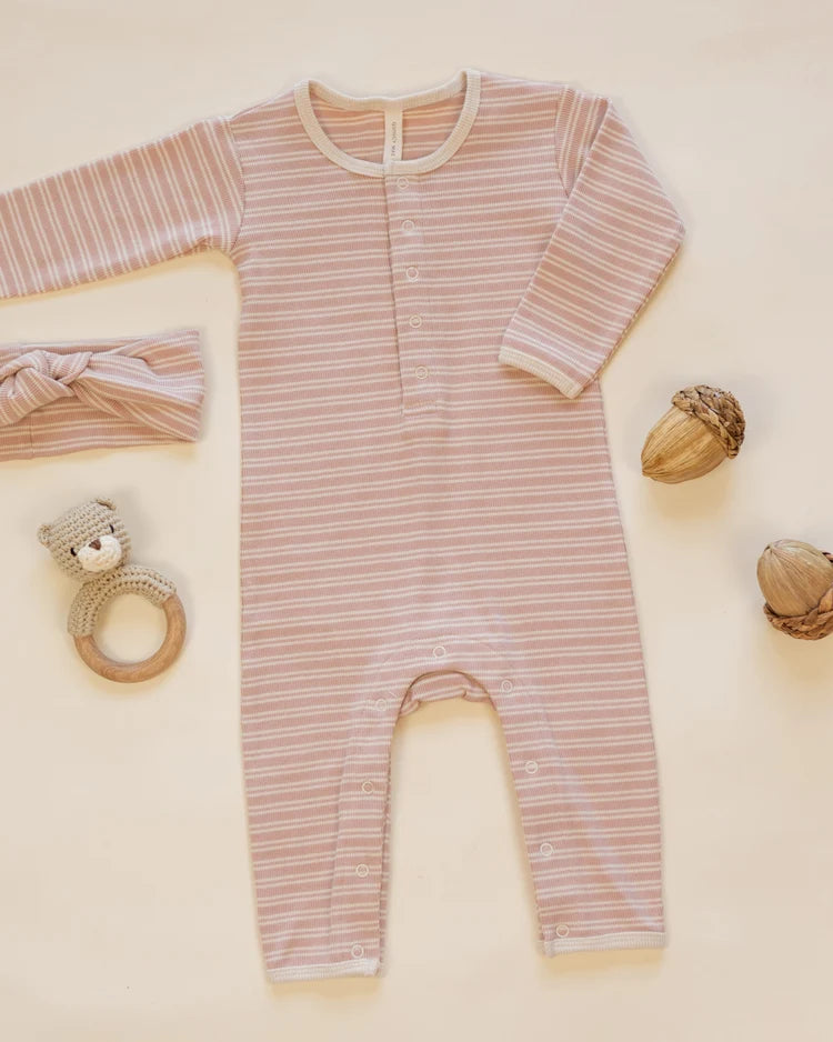 Ribbed Baby Jumpsuit | Dusty Rose Microstripe
