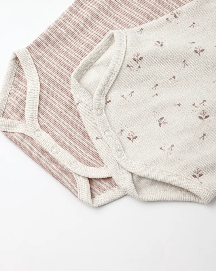 Ribbed Bodysuit | Two pack | Dusty Rose Microstripe & Fall Ditsy