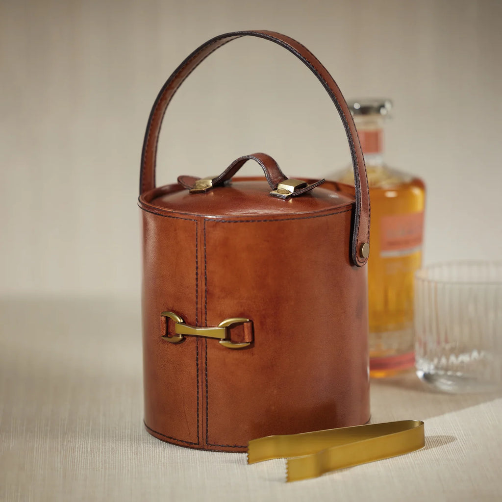 Leather & Brass Ice Bucket | In Shoppe Pickup Only