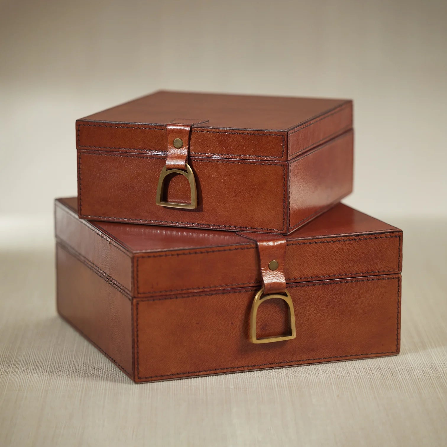 Square Leather & Brass Box | In Shoppe Pickup Only