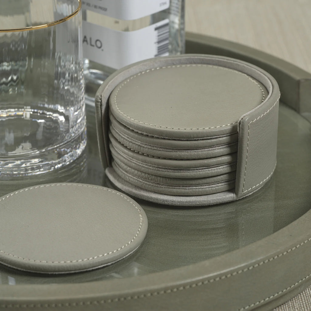 Gray Leather Coaster Set