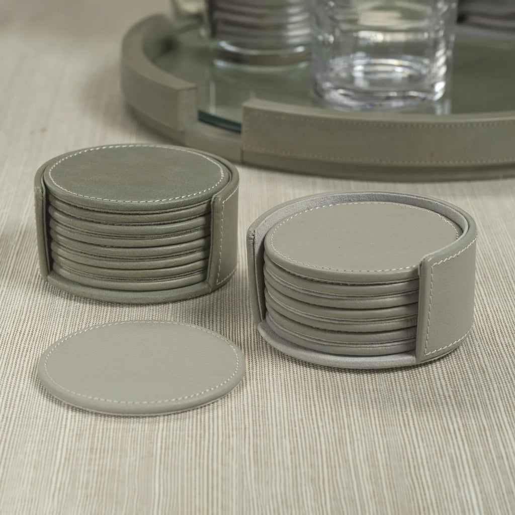 Gray Leather Coaster Set