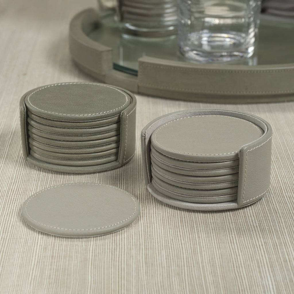 Sage Leather Coaster Set