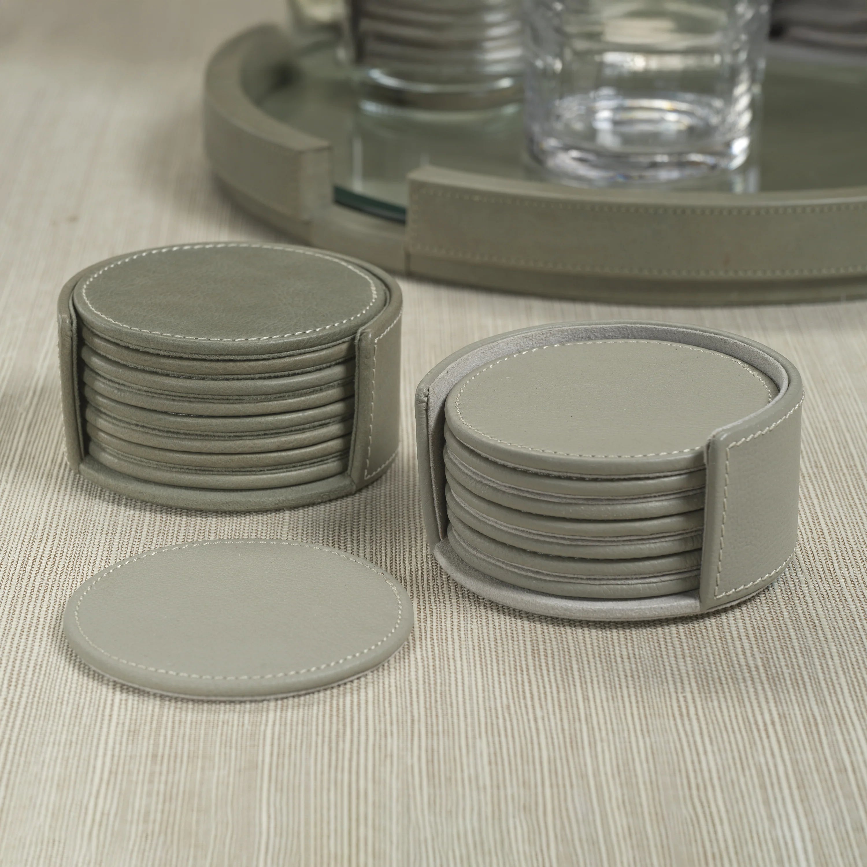 Sage Leather Coaster Set