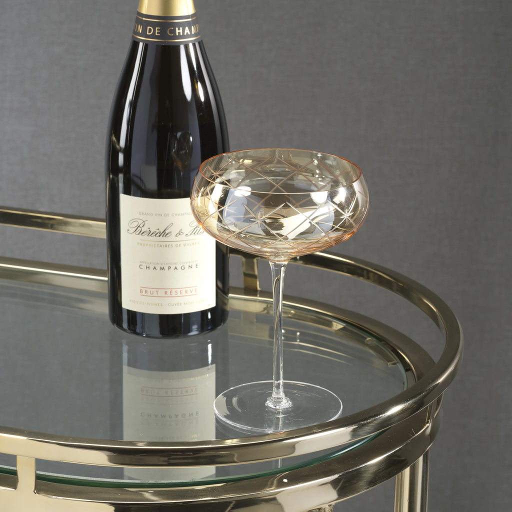 Audrey Hand Etched Glass Coupe | Amber Luster | In Shoppe Pickup Only