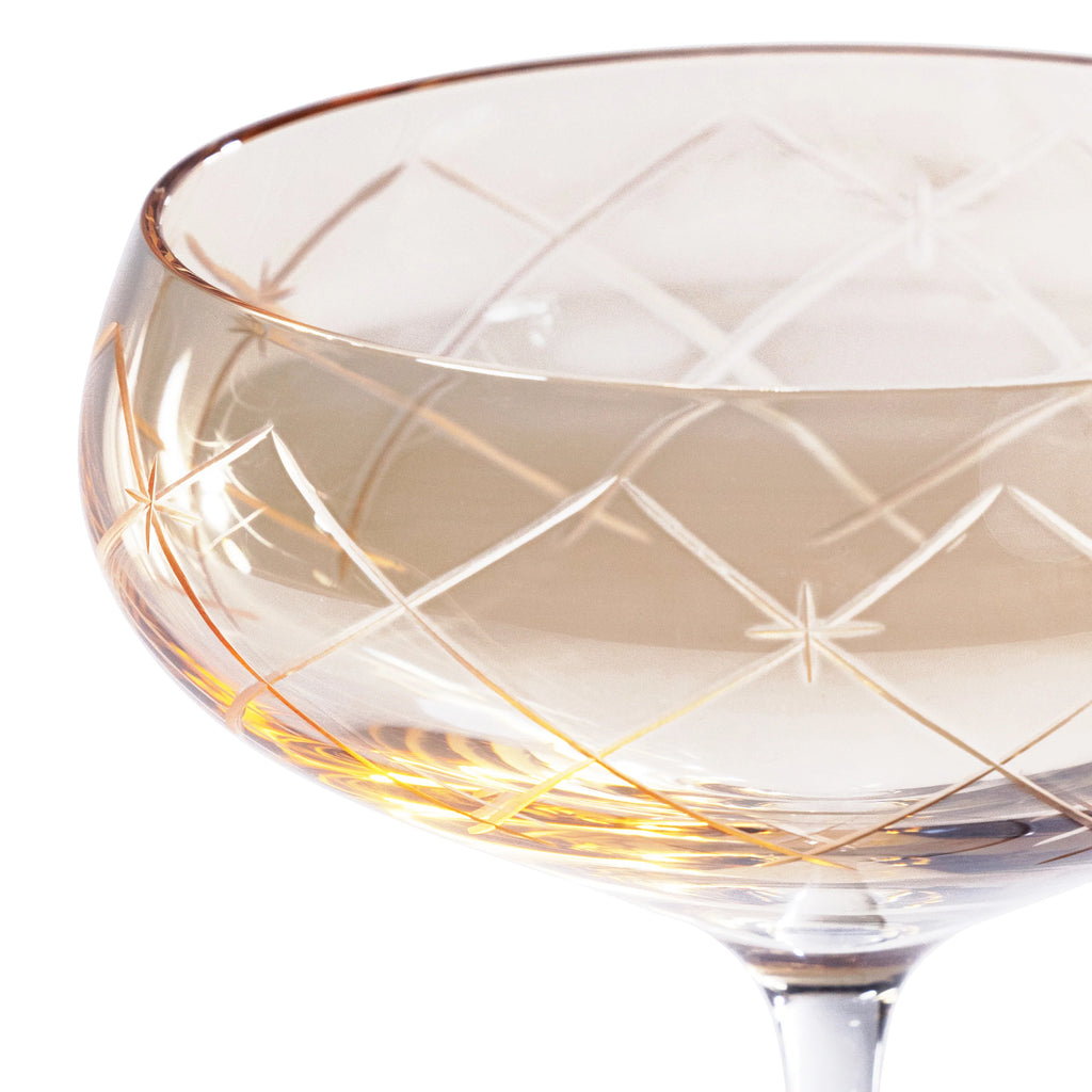 Audrey Hand Etched Glass Coupe | Amber Luster | In Shoppe Pickup Only