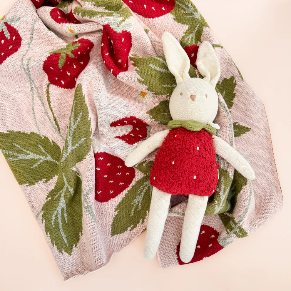 Organic Cotton Strawberry Bunny Blanket