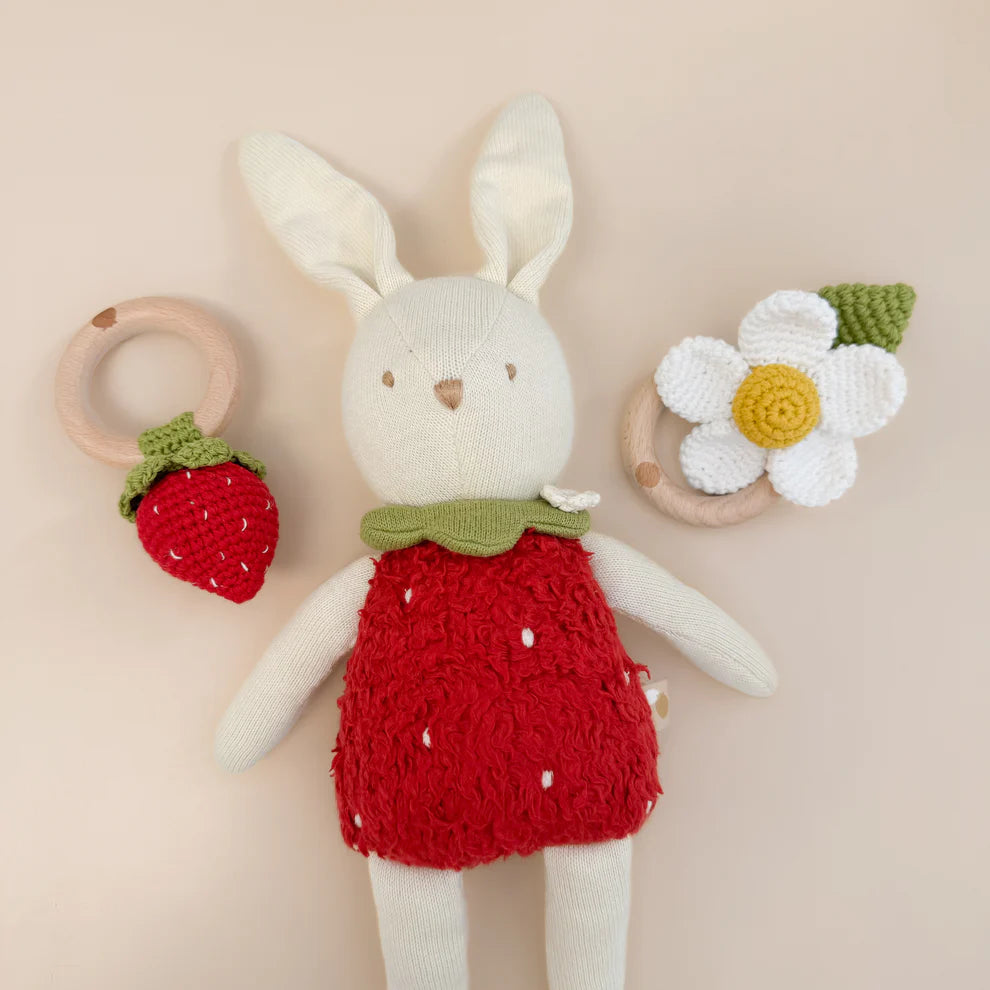 Cotton Crochet Baby Rattle Red Strawberry Teether