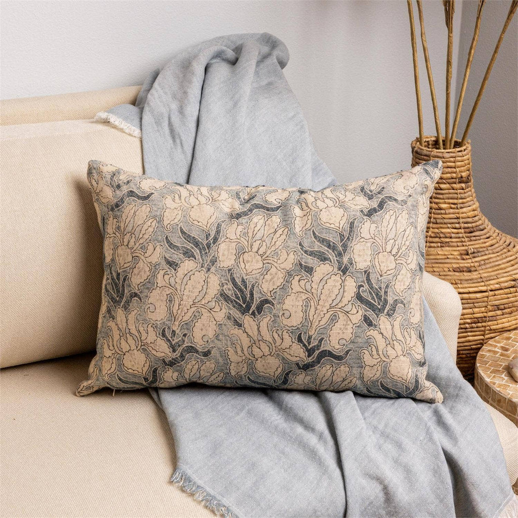 Lumbar Pillow | Windward Blue Floral with Kantha Stitch