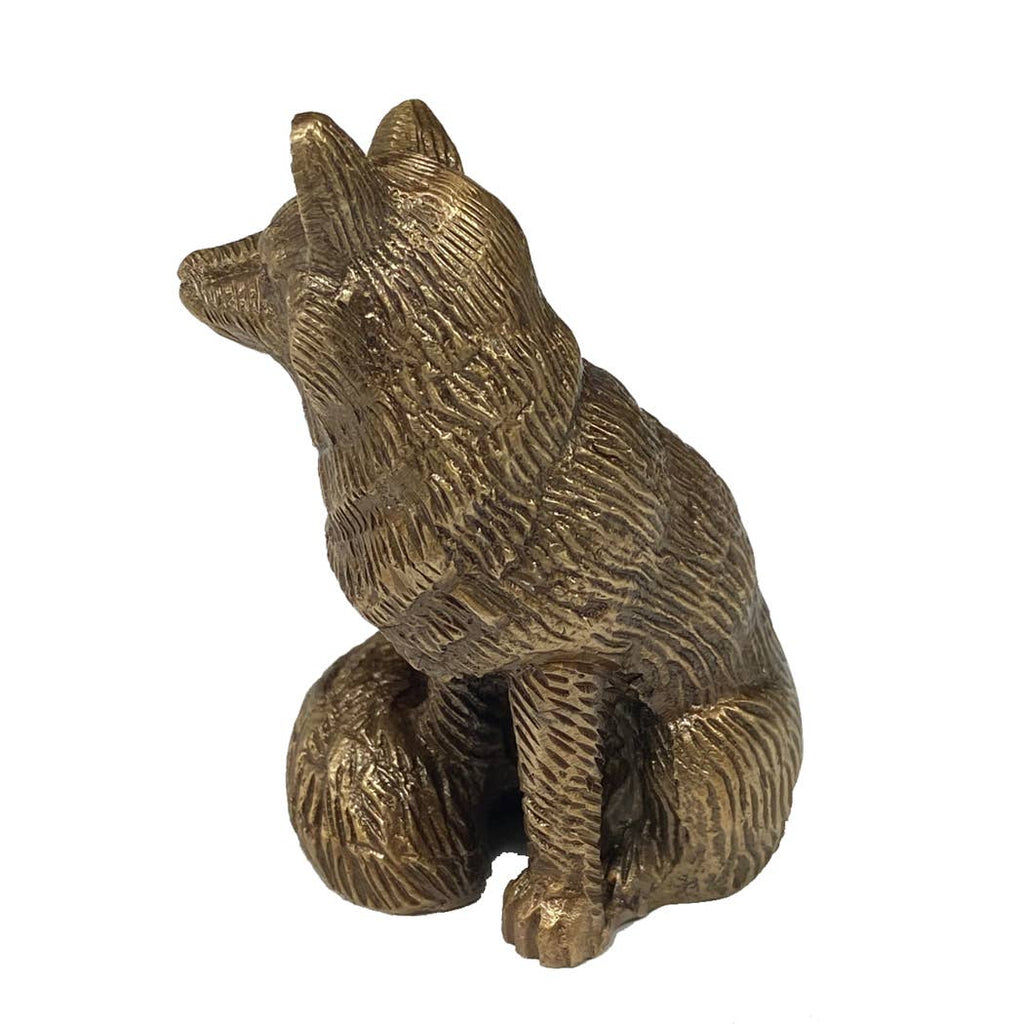 Antiqued Solid Brass Sitting Fox | In Shoppe Pickup Only
