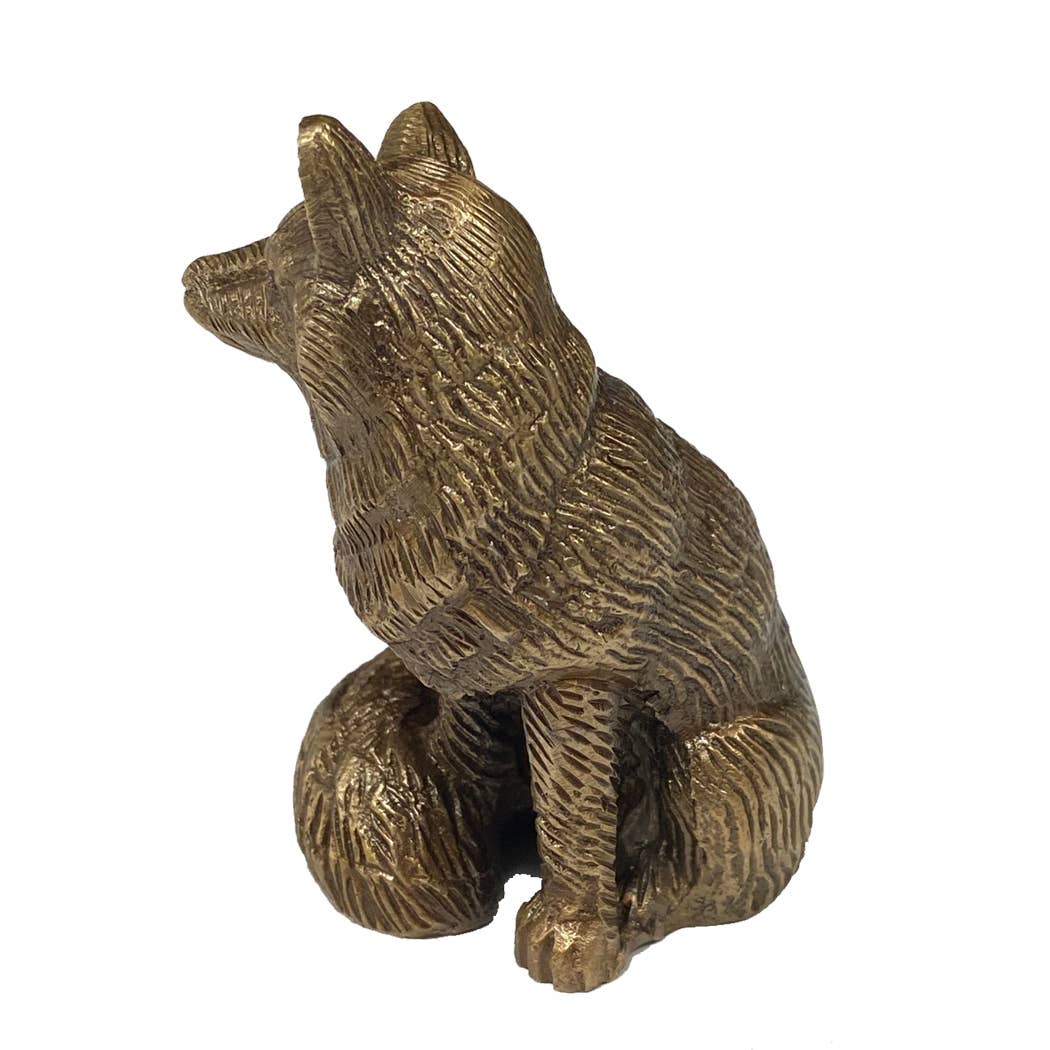 Antiqued Solid Brass Sitting Fox | In Shoppe Pickup Only
