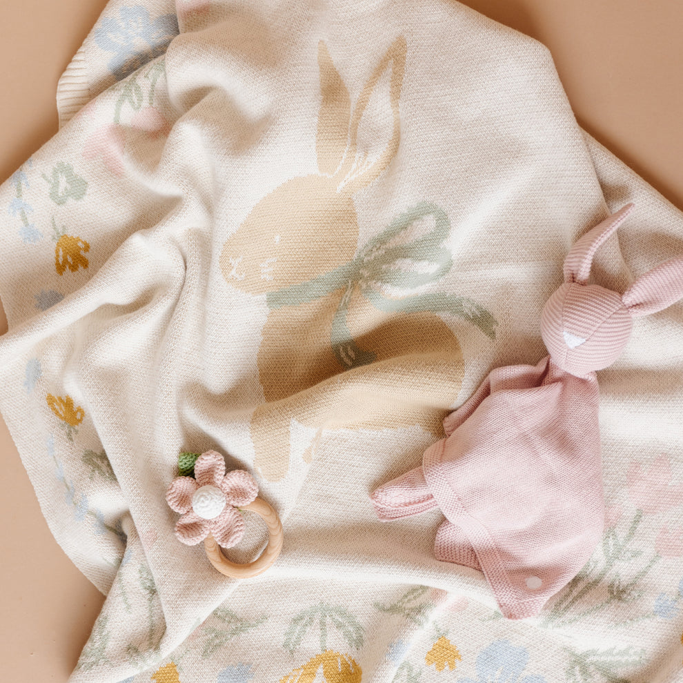 Pastel Floral Bunny Blanket l Organic Cotton - Pastel