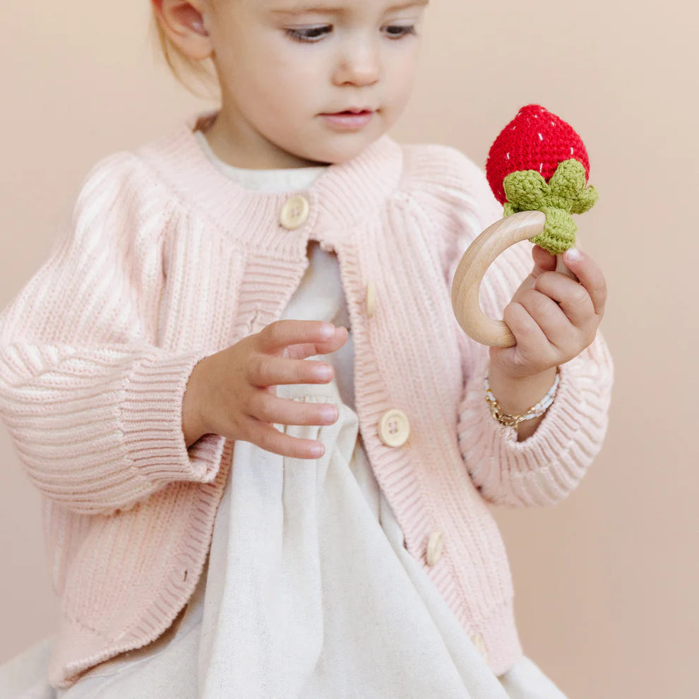 Cotton Crochet Baby Rattle Red Strawberry Teether