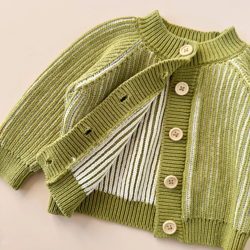 Green Cotton Brioche Cardigan