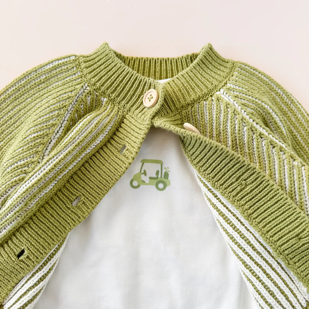 Green Cotton Brioche Cardigan