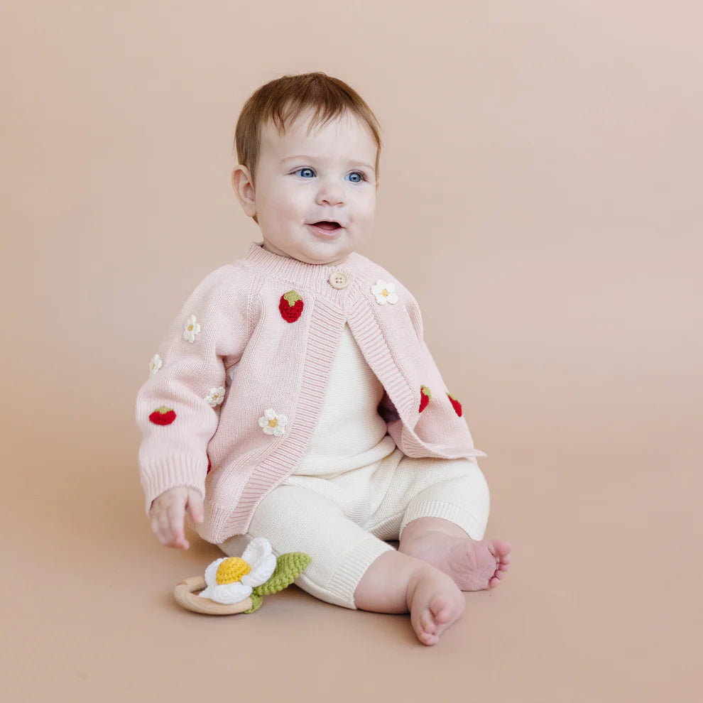 Blush Cotton Strawberry Flower Cardigan