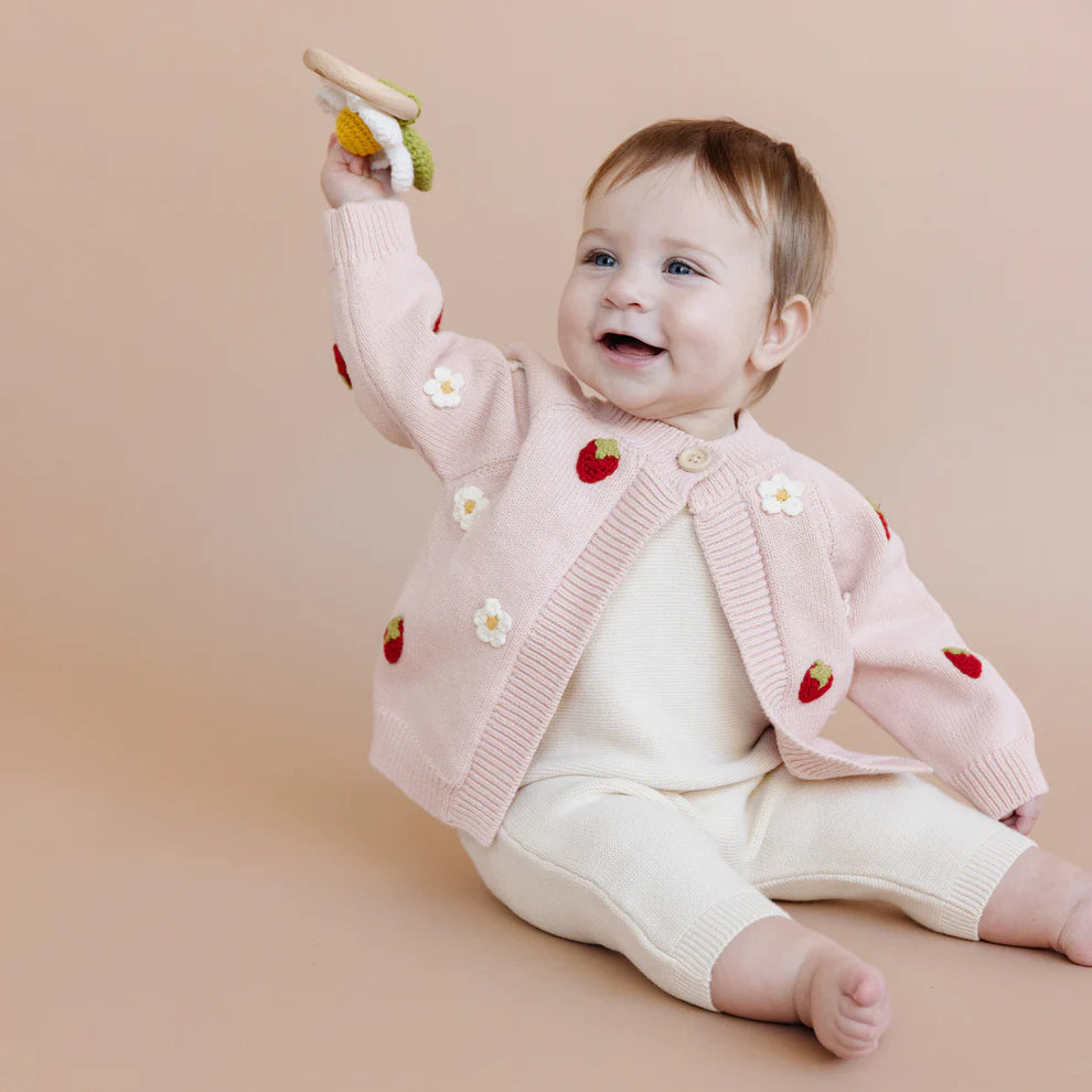 Blush Cotton Strawberry Flower Cardigan