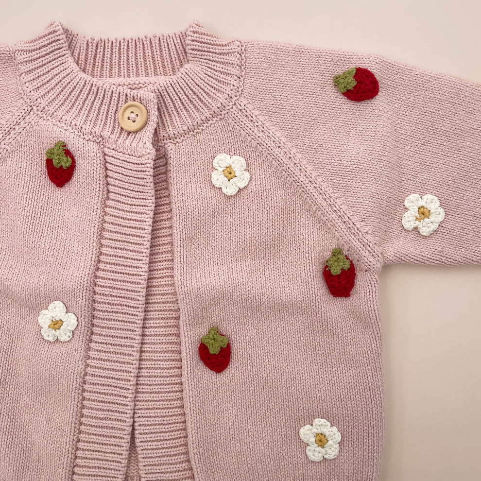 Blush Cotton Strawberry Flower Cardigan
