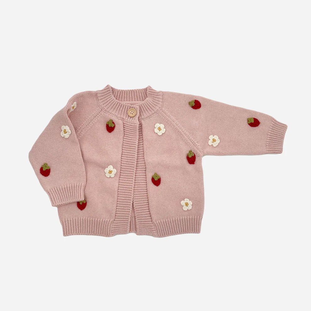 Blush Cotton Strawberry Flower Cardigan