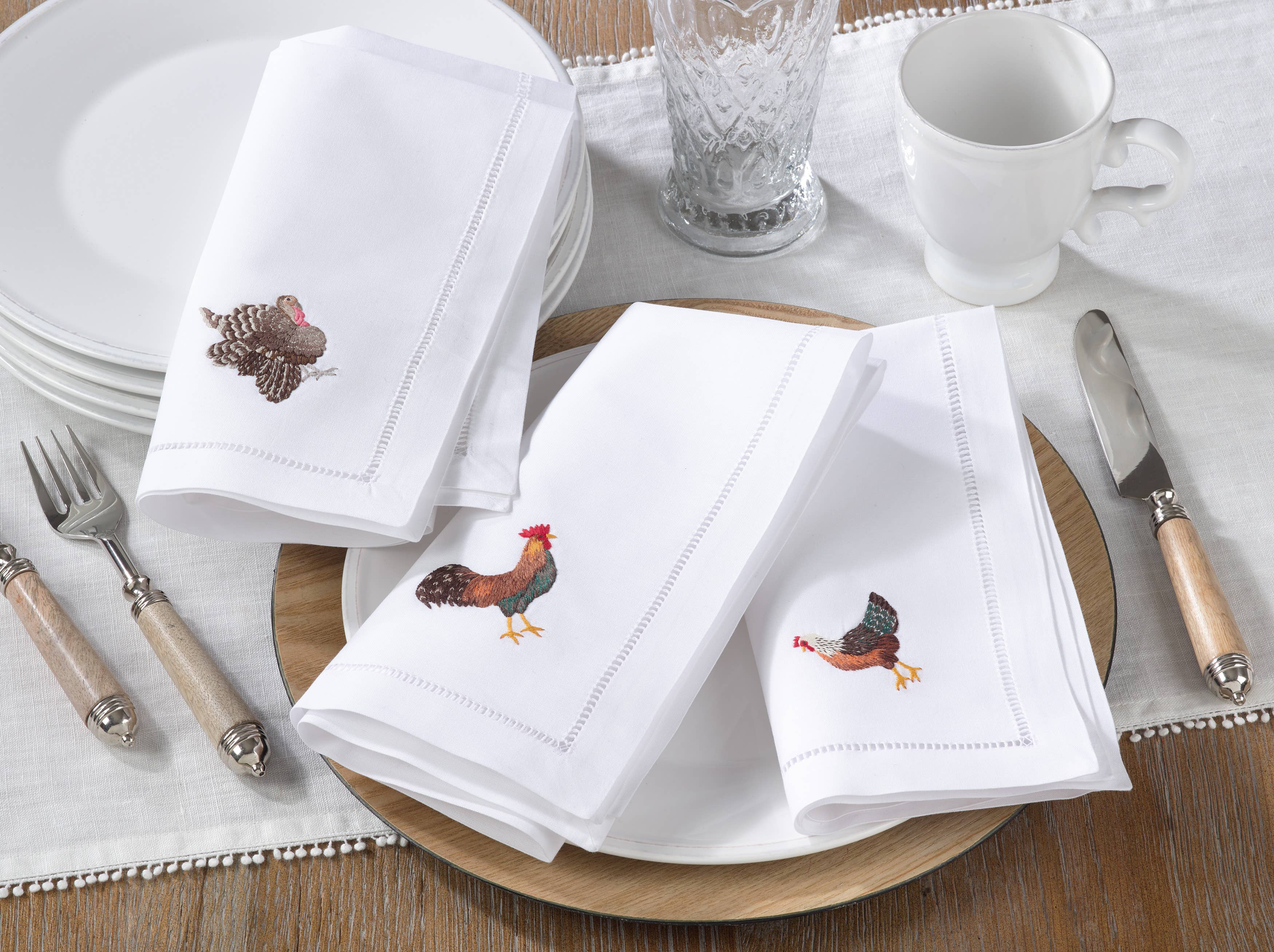 Embroidered Turkey Hemstitch Napkin