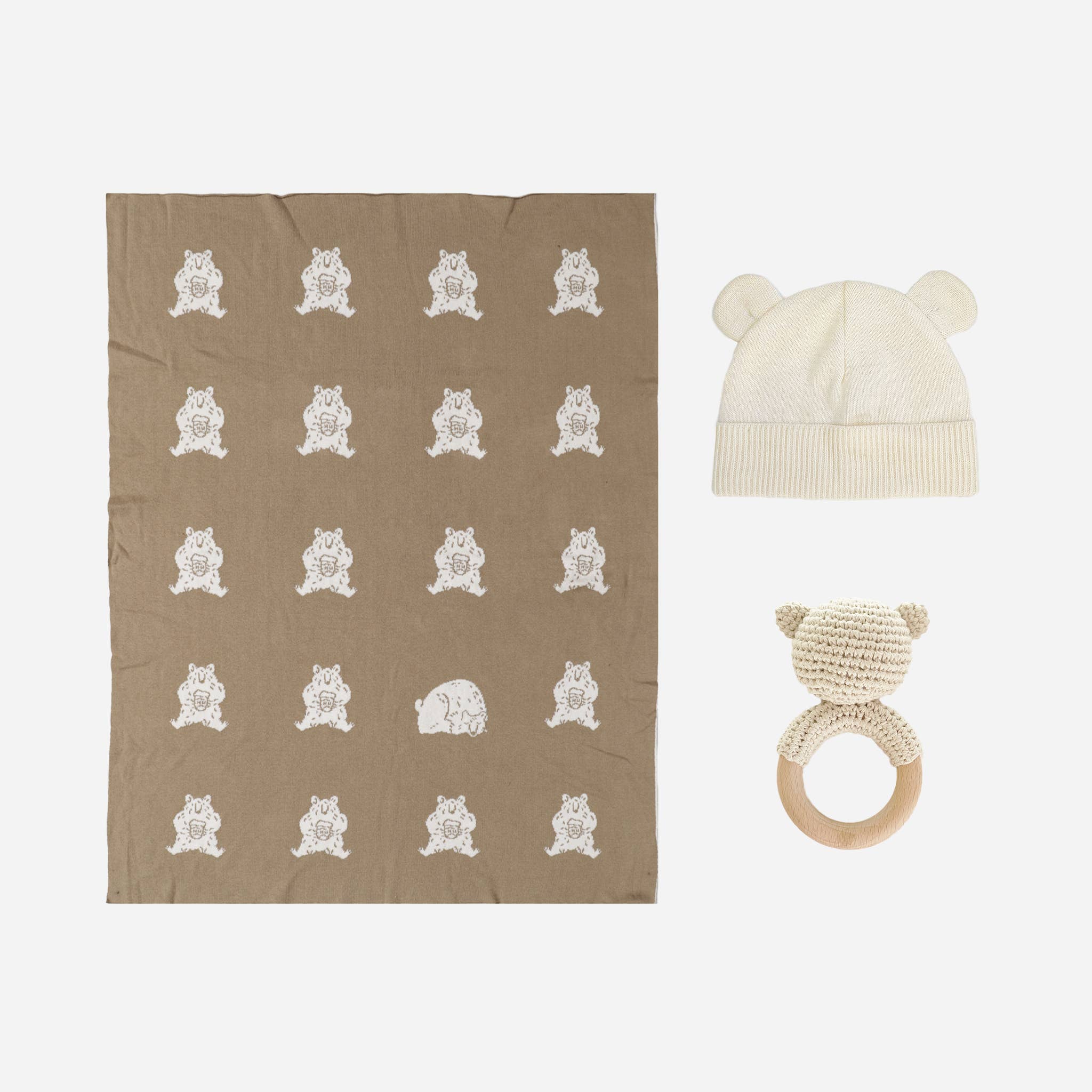 Honey Bear Hat, Blanket & Teether Rattle Gift Set