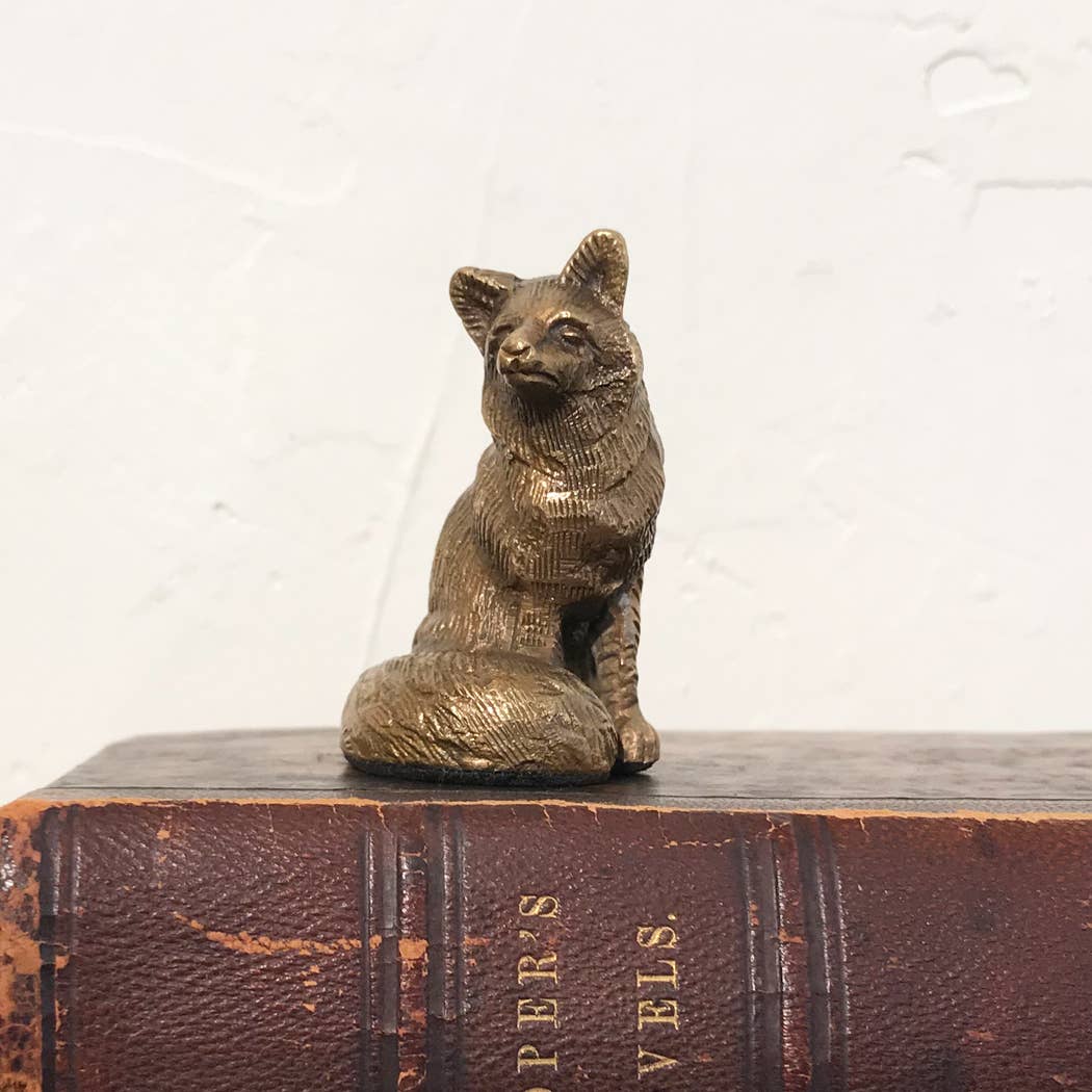 Antiqued Solid Brass Sitting Fox | In Shoppe Pickup Only